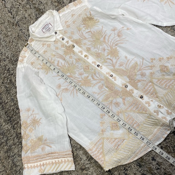 Johnny Was Devere Kimono Sleeve 100% Ramie embroidered button down blous… - Picture 6 of 15